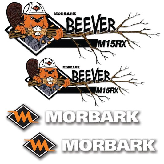 Morbark and Beaver M15RX Logo Stickers Decals Labels Set - Containing 2 Morbark logos & 2 Beaver M15RX logos