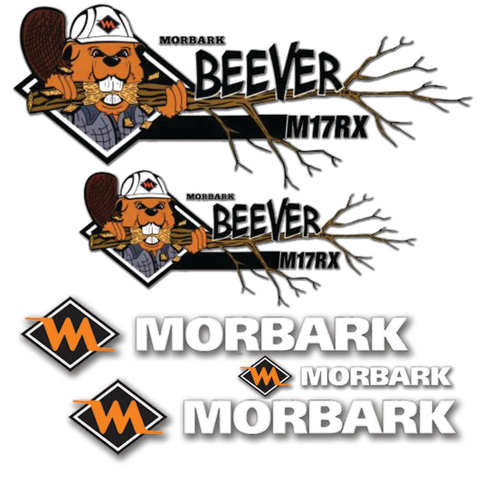 Morbark and Beaver M17RX Logo Stickers Decals Labels Set - Containing 3 Morbark logos & 2 Beaver M17RX logos