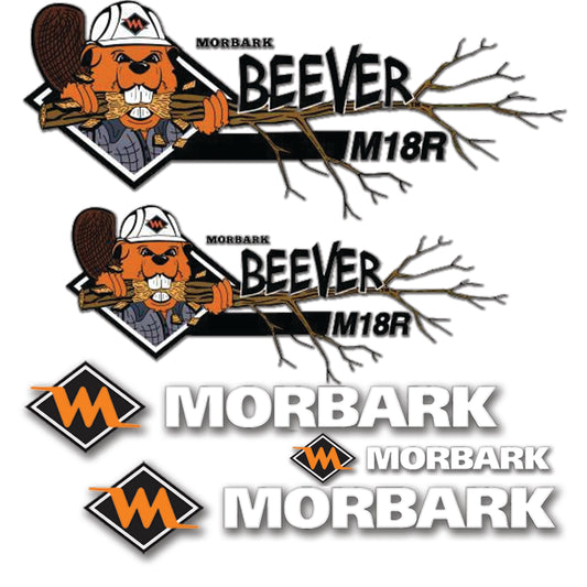 Morbark and Beaver M18R Logo Stickers Decals Labels Set - Containing 2 Morbark logos & 2 Beaver M18R logos