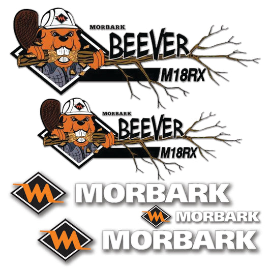 Morbark and Beaver M18RX Logo Stickers Decals Labels Set - Containing 3 Morbark logos & 2 Beaver M18RX logos