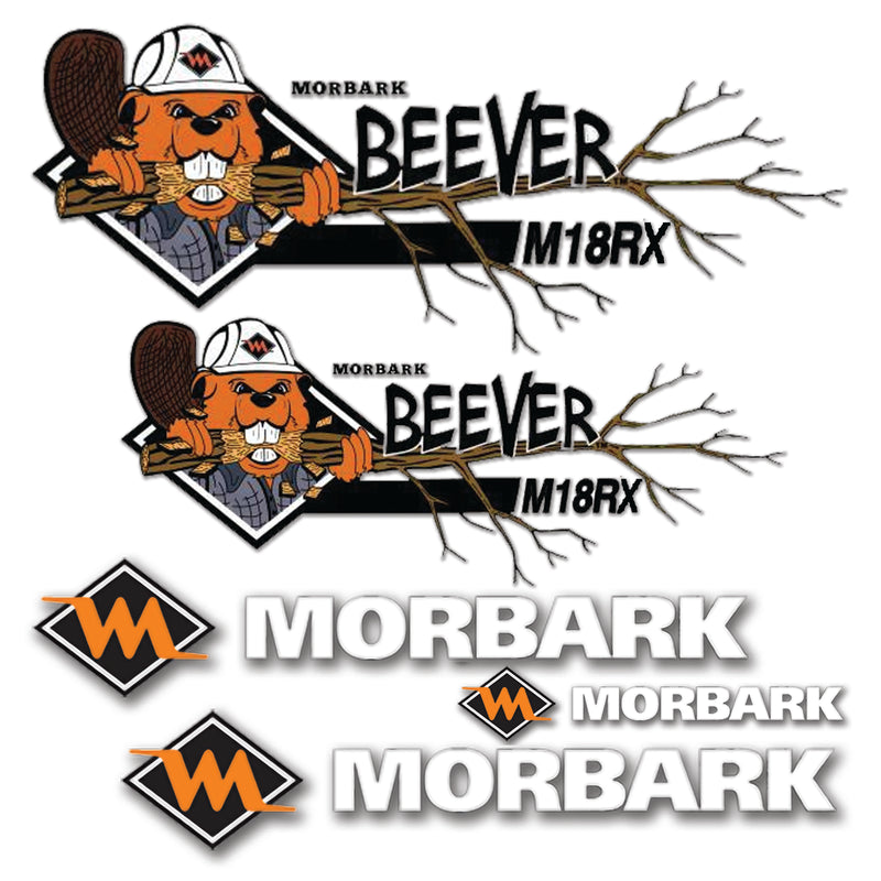 Morbark and Beaver M18RX Logo Stickers Decals Labels Set - Containing 3 Morbark logos & 2 Beaver M18RX logos