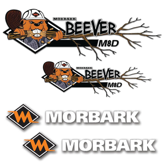 Morbark and Beaver M8D Logo Stickers Decals Labels Set - Containing 2 Morbark logos & 2 Beaver M8D logos