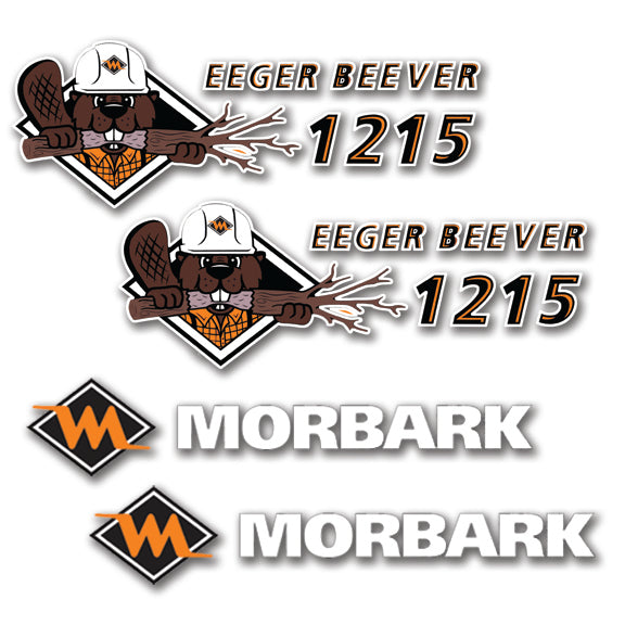 Morbark and Eeger Beaver 1215 Logo Stickers Decals Labels Set - Containing 2 Morbark logos & 2 Eeger Beaver 1215 logos