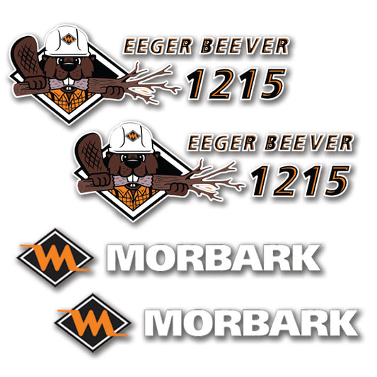Morbark and Eeger Beaver 1215 Logo Stickers Decals Labels Set - Containing 2 Morbark logos & 2 Eeger Beaver 1215 logos