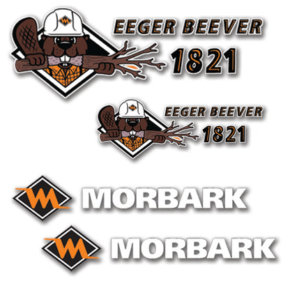 Morbark and Eeger Beaver 1821 Logo Stickers Decals Labels Set - Containing 2 Morbark logos & 2 Eeger Beaver 1821 logos