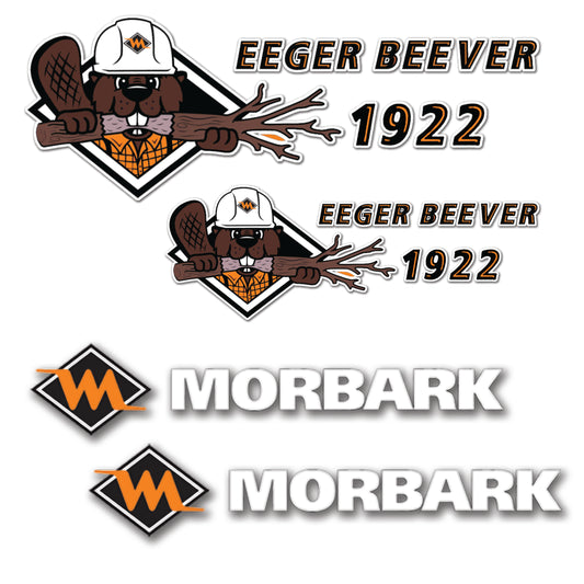 Morbark and Eeger Beaver 1922 Logo Stickers Decals Labels Set - Containing 2 Morbark logos & 2 Eeger Beaver 1922 logos