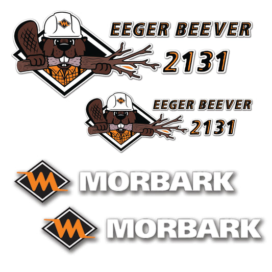 Morbark and Eeger Beaver 2131 Logo Stickers Decals Labels Set - Containing 2 Morbark logos & 2 Eeger Beaver 2131 logos
