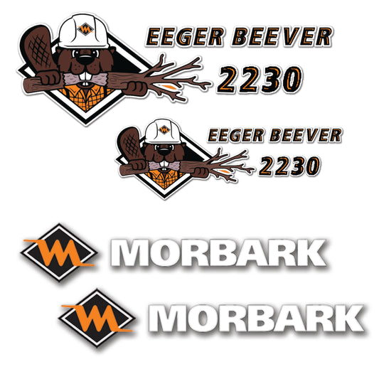 Morbark and Eeger Beaver 2230 Logo Stickers Decals Labels Set - Containing 2 Morbark logos & 2 Eeger Beaver 2230 logos