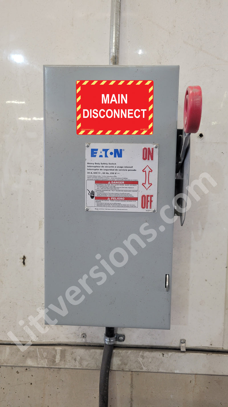 5 Pack Red 5" x 3.5" Main Disconnect Decal Label Emergency Sign Notice Sticker Vinyl EPA5AP Lock Out Shut