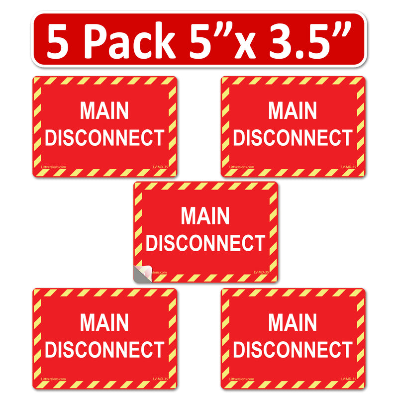 5 Pack Red 5" x 3.5" Main Disconnect Decal Label Emergency Sign Notice Sticker Vinyl EPA5AP Lock Out Shut