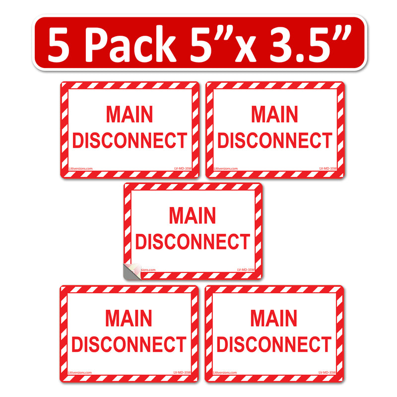 5 Pack White 5" x 3.5" Main Disconnect Label Decal Sign Notice Emergency StickerVinyl EPA5AP Lock Out Shut