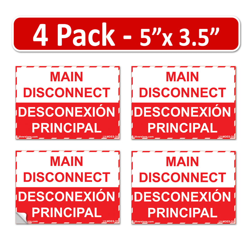 5" x 3.5" Main Disconnect Bilingual Spanish Espanol label Emergency Sign Sticker Electrical Vinyl