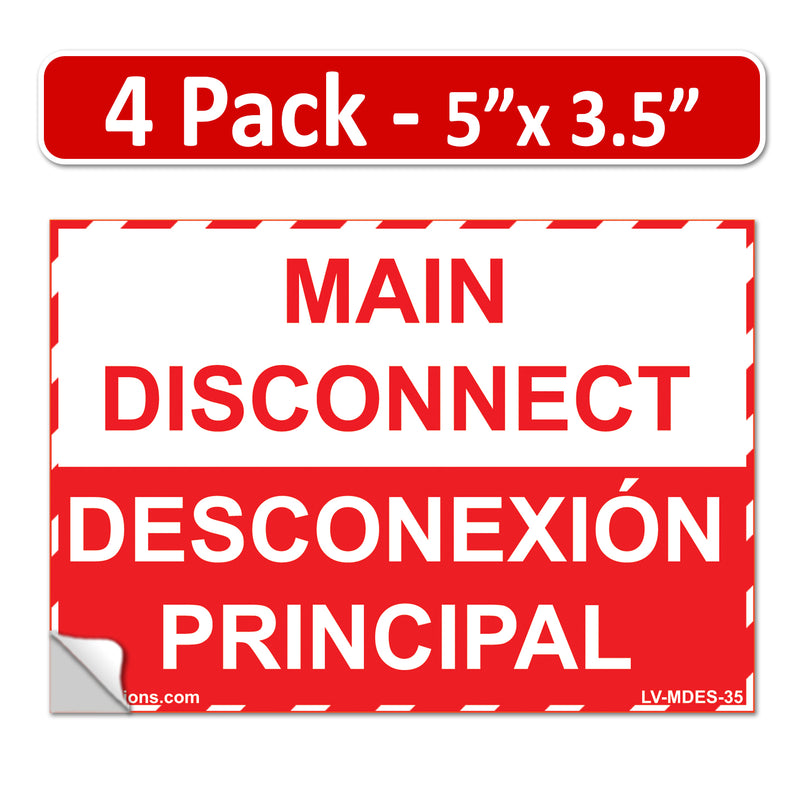 5" x 3.5" Main Disconnect Bilingual Spanish Espanol label Emergency Sign Sticker Electrical Vinyl