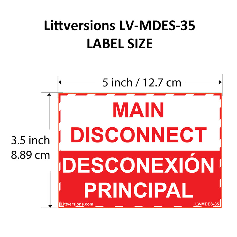 5" x 3.5" Main Disconnect Bilingual Spanish Espanol label Emergency Sign Sticker Electrical Vinyl