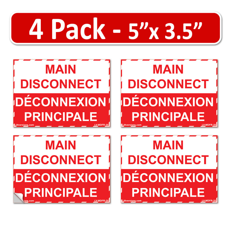 5" x 3.5" Main Disconnect Bilingual French Français Label Emergency Sign Sticker Electrical Vinyl