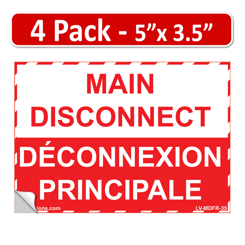 5" x 3.5" Main Disconnect Bilingual French Français Label Emergency Sign Sticker Electrical Vinyl