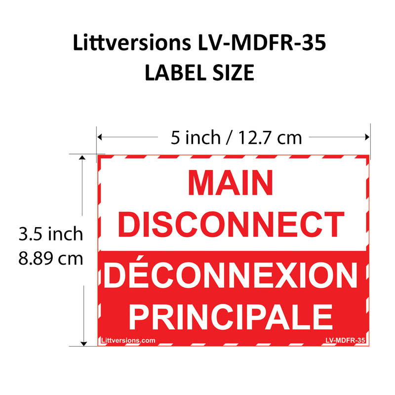 5" x 3.5" Main Disconnect Bilingual French Français Label Emergency Sign Sticker Electrical Vinyl