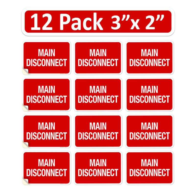 12 Pack 3" x 2" Main Disconnect Sticker Electrical Panel Service Label Emergency Sign Symbol 3x2 2x3 inches