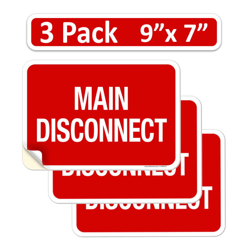 3 Pack 9" x 7" Main Disconnect Sticker Elec Service Label Emergency Sign Symbol 9x7 7x9 10.7 inches