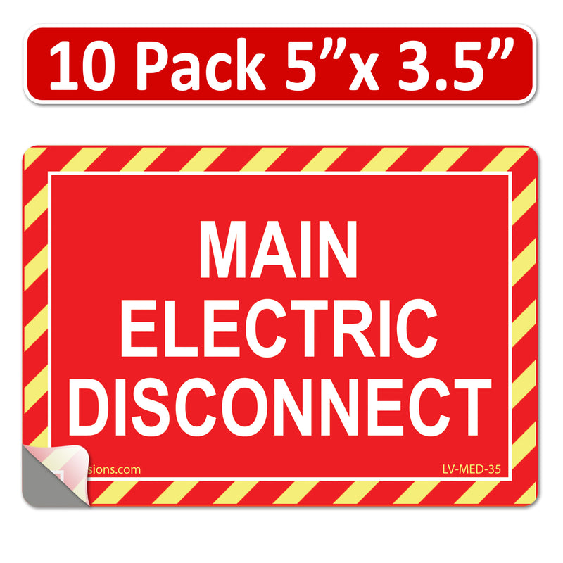 10 Pack Red 5"x 3.5" Main Electric Disconnect Labels Decal Emergency Sign Sticker Vinyl Lock Out Shut Off
