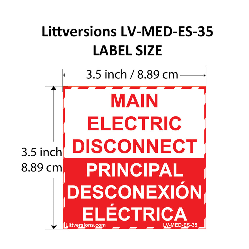 4 Pack 5" x 3.5" Main Electric Disconnect Bilingual Spanish Espanol Label Emergency Sign Sticker Vinyl
