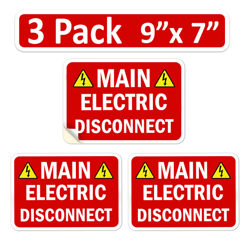 3 Pack 9" X 7" Main Electrical Disconnect Sticker Service Label Emergency Sign  9x7 7x9 10.7 inches