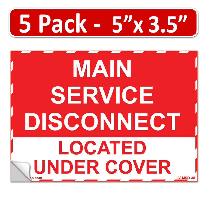 5" x 3.5" Main Service Disconnect Located Under Cover Labels Sign Sticker Electrical Vinyl EPA5AP