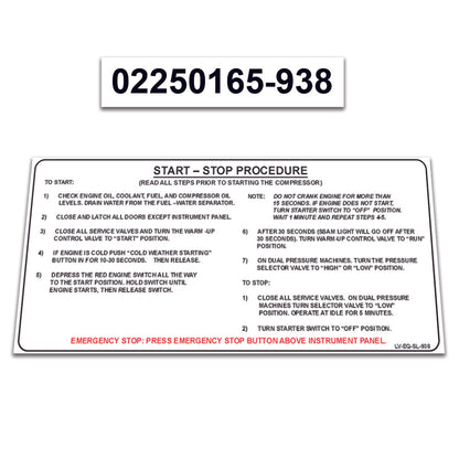 2 Pack Replacement for Sullair Air Compressor 300HH - 425 CFM CAT Decal Operation Instructions START-STOP Procedure Guide Sticker 02250165-938