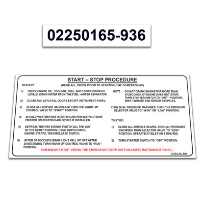 2 Pack Replacement for Sullair Air Compressor 300HH - 425 CFM John Deere T3  Decal Operation Instructions START-STOP Procedure Guide Sticker 02250165-936