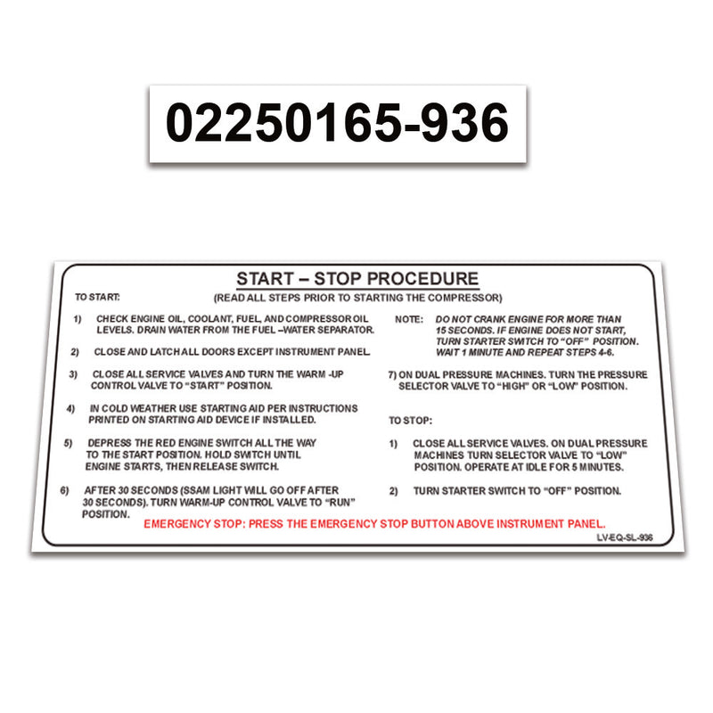 2 Pack Replacement for Sullair Air Compressor 300HH - 425 CFM John Deere T3  Decal Operation Instructions START-STOP Procedure Guide Sticker 02250165-936