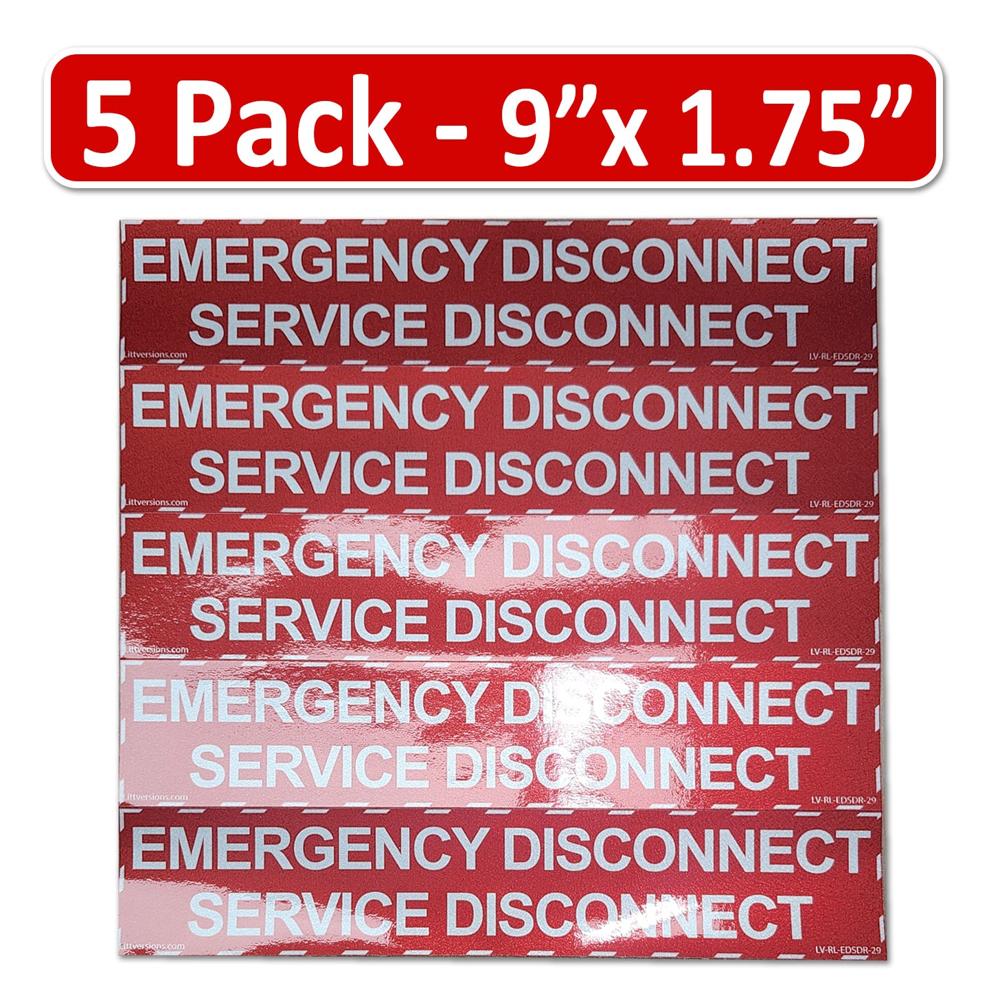 5 Pack 9" x 1-3/4" Reflective NEC Compliant Emergency Disconnect Service Outdoor Laminated Labels Decal Sign Notice Sticker Danger Vinyl Waterproof Electrical Panel