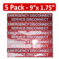 5 Pack 9" x 1-3/4" Reflective NEC Compliant Emergency Disconnect Service Outdoor Laminated Labels Decal Sign Notice Sticker Danger Vinyl Waterproof Electrical Panel