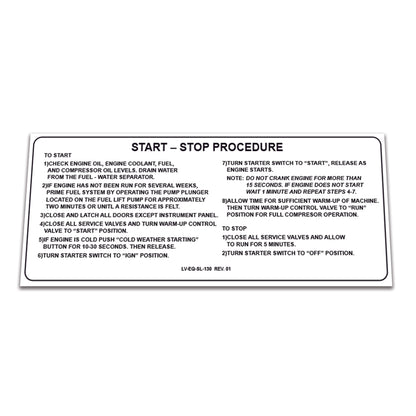 2 Pack Replacement for Sullair Air Compressor 185H CAT Decal Operation Instructions  START-STOP Procedure Guide Sticker 02250103-130