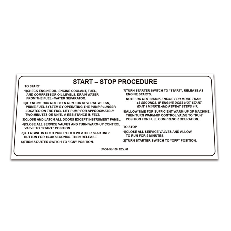2 Pack Replacement for Sullair Air Compressor 185H CAT Decal Operation Instructions  START-STOP Procedure Guide Sticker 02250103-130