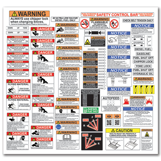 Morbark Wood Chipper Safety Decal Sticker Kit - English -Heavy Duty Vinyl, Waterproof & UV Laminated - Complete Replacement Label Set