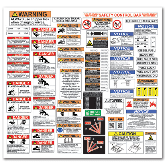 Morbark Wood Chipper Safety Decal Sticker Kit - English -Heavy Duty Vinyl, Waterproof & UV Laminated - Complete Replacement Label Set - 2026 Edition