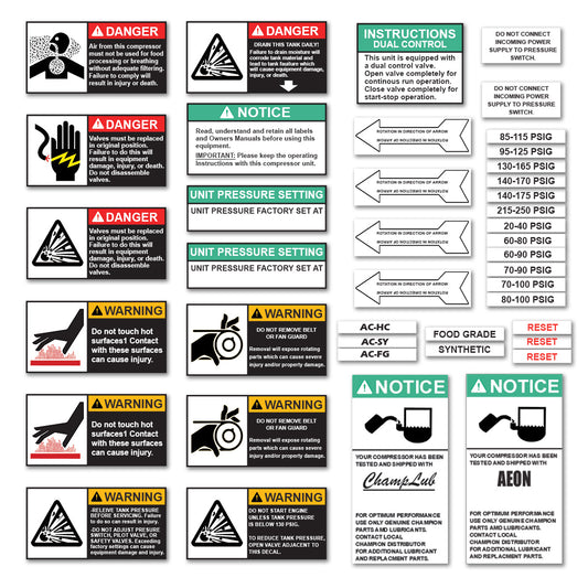 Replacement for Champion Air Compressor Safety Decal Set Master Sticker Kit P10157A