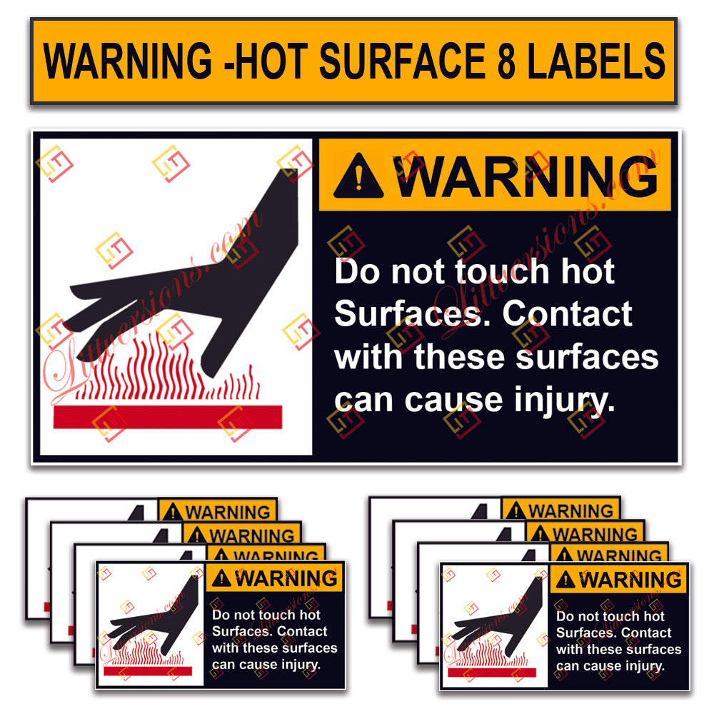 8 Pack 4"x2" ANSI Z535 Warning Label "Do Not Touch Hot Surface" Safety Decal for Machinery & Equipment | Black/Red/Orange on White | Laminated, Durable
