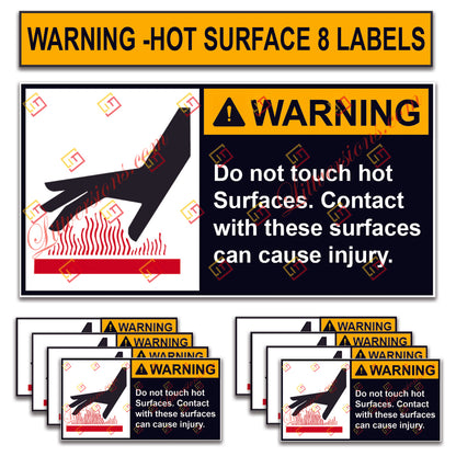 8 Pack 4"x2" ANSI Z535 Warning Label "Do Not Touch Hot Surface" Safety Decal for Machinery & Equipment | Black/Red/Orange on White | Laminated, Durable