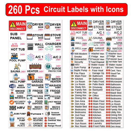 Littversions 260 Pcs Circuit Identification Labels Markers Stickers Decals with Icons