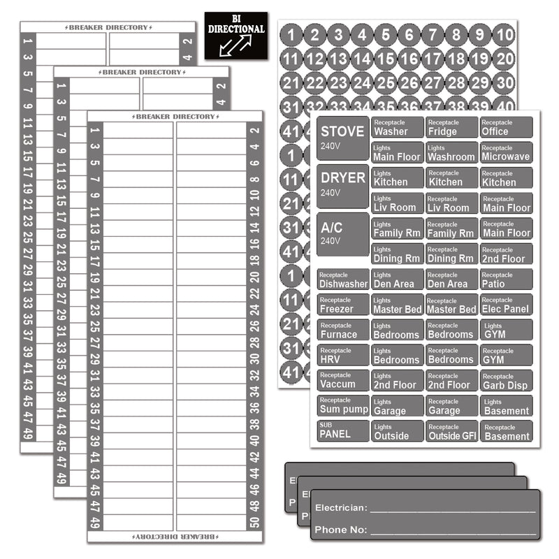 50 Circuits Bidirectional Circuit Breaker Directory Panel Label Kit with Fuse Stickers for Fuse Panel Marker Sticker Sign for Electrical Panel Strong Adhesive Durable Vinyl Waterproof