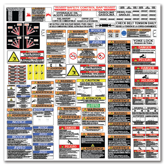 Morbark Wood Chipper Safety Decal Sticker Kit - English/Spanish-Heavy Duty Vinyl, Waterproof & UV Laminated - Complete Replacement Label Set