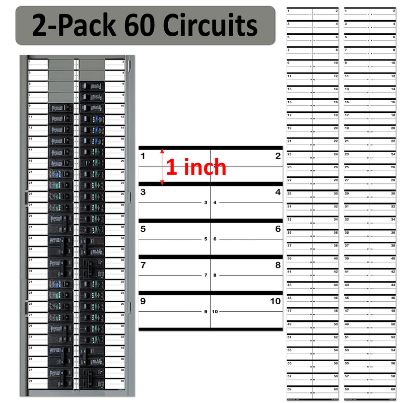 1" Breaker Side 60 Circuits Vinyl Fuse Box Circuit Breaker Panel Directory Labels Stickers Decals for All Electrical Panel/Load Centers Waterproof