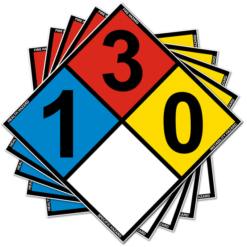 NFPA 704 Diamond 120/130/140/230/240/300SA Laminated Vinyl Label Decal, Industrial Safety Chemical Sign with Permanent Adhesive Hazard Warning Sticker