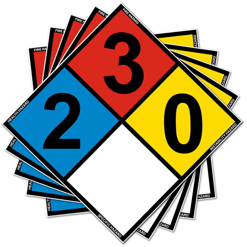 NFPA 704 Diamond 120/130/140/230/240/300SA Laminated Vinyl Label Decal, Industrial Safety Chemical Sign with Permanent Adhesive Hazard Warning Sticker