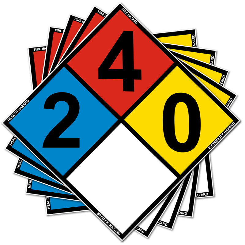 NFPA 704 Diamond 120/130/140/230/240/300SA Laminated Vinyl Label Decal, Industrial Safety Chemical Sign with Permanent Adhesive Hazard Warning Sticker