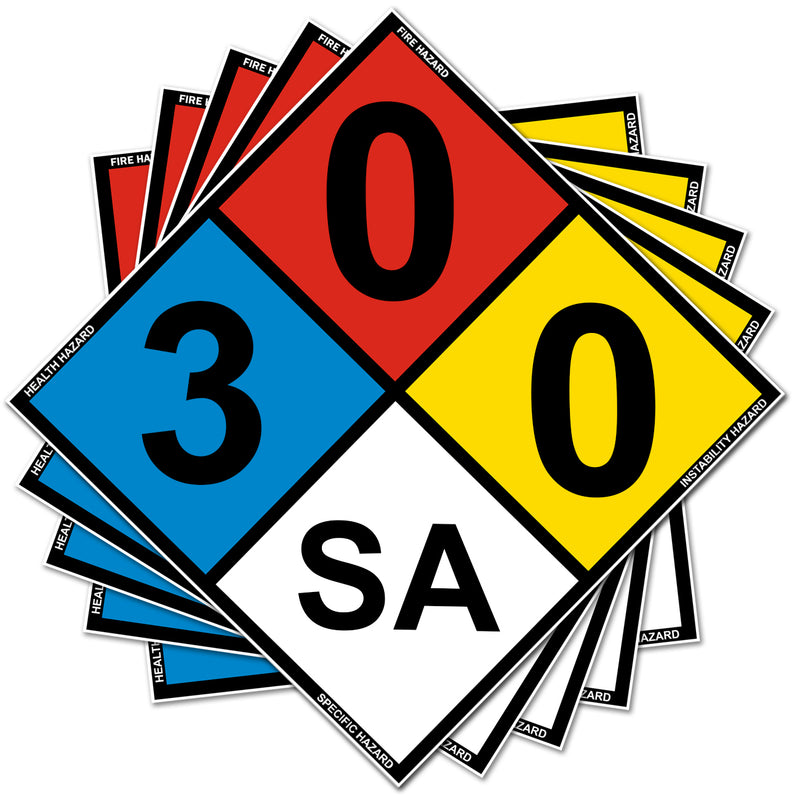 NFPA 704 Diamond 120/130/140/230/240/300SA Laminated Vinyl Label Decal, Industrial Safety Chemical Sign with Permanent Adhesive Hazard Warning Sticker
