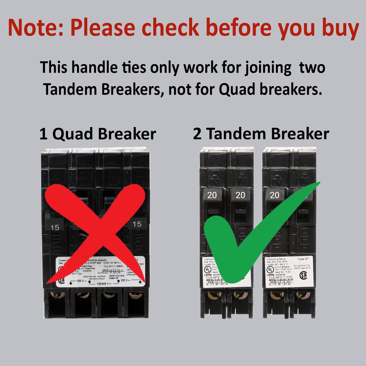 10 Pack Inside Only Handle Ties for Joining Two Tandem Siemens Breakers Common Trip QTH2