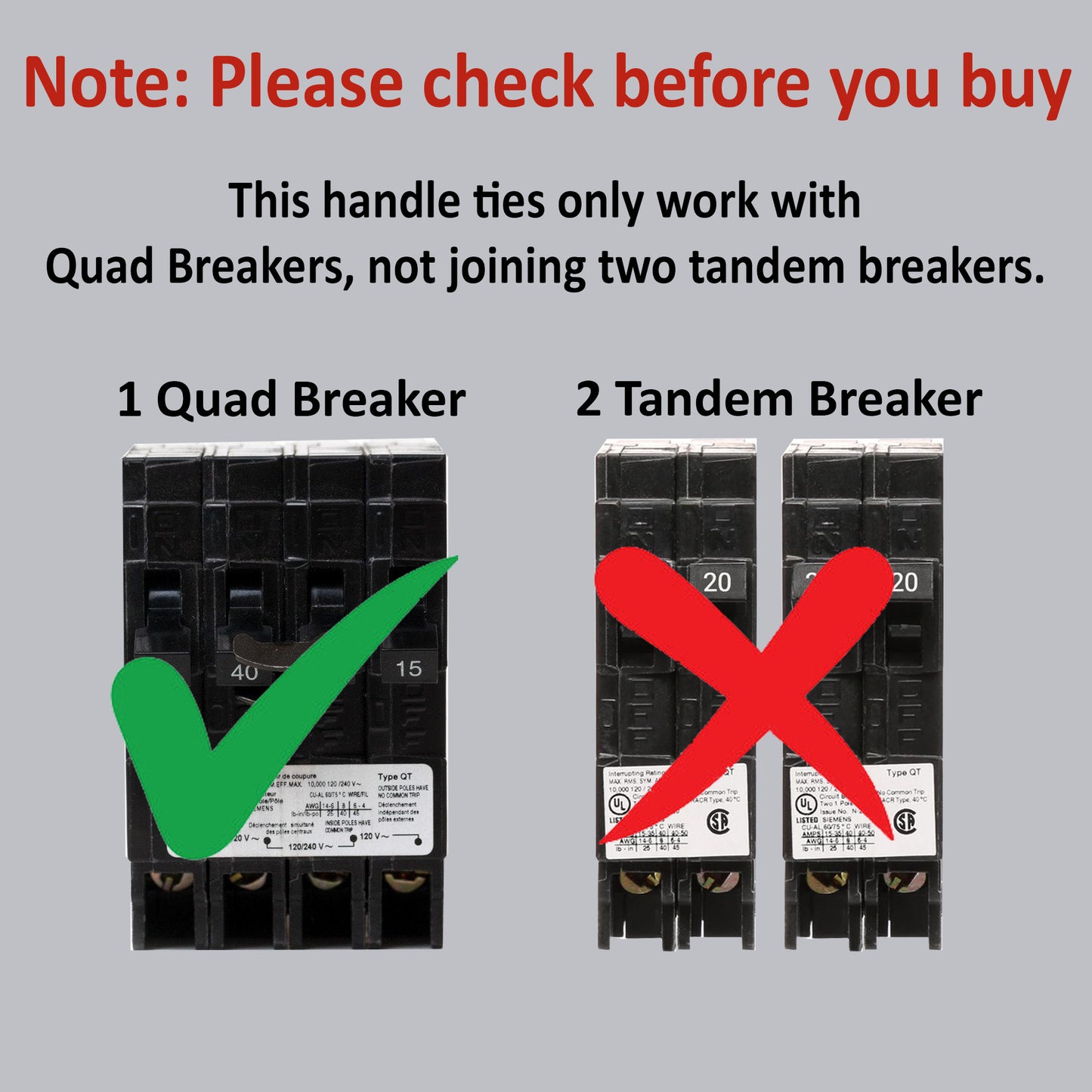 10 Pcs Handle Tie for Joining Outside and Inside Quad Siemens Breakers Common Trip QTH2