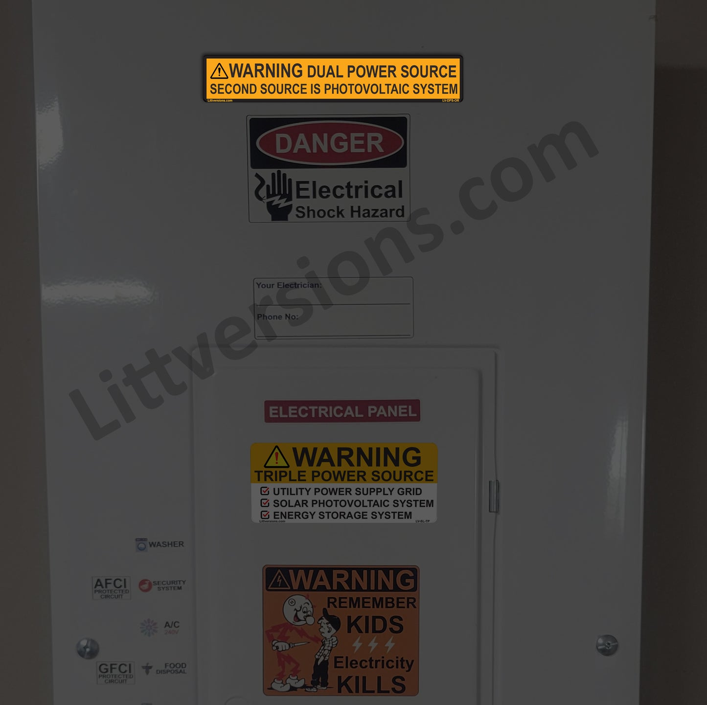 10 Pack 4.125"x 0.75" Reflective Outdoor Rated Laminated CA Solar NEC Compliant Warning Dual Power Source Photovoltaic PV System Labels Sticker 149887 596-00665 UL-969 Standard 596-00495